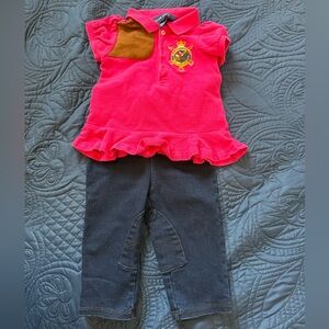Ralph Lauren Pink and Brown Matching Polo Set with Ruffled Elegance